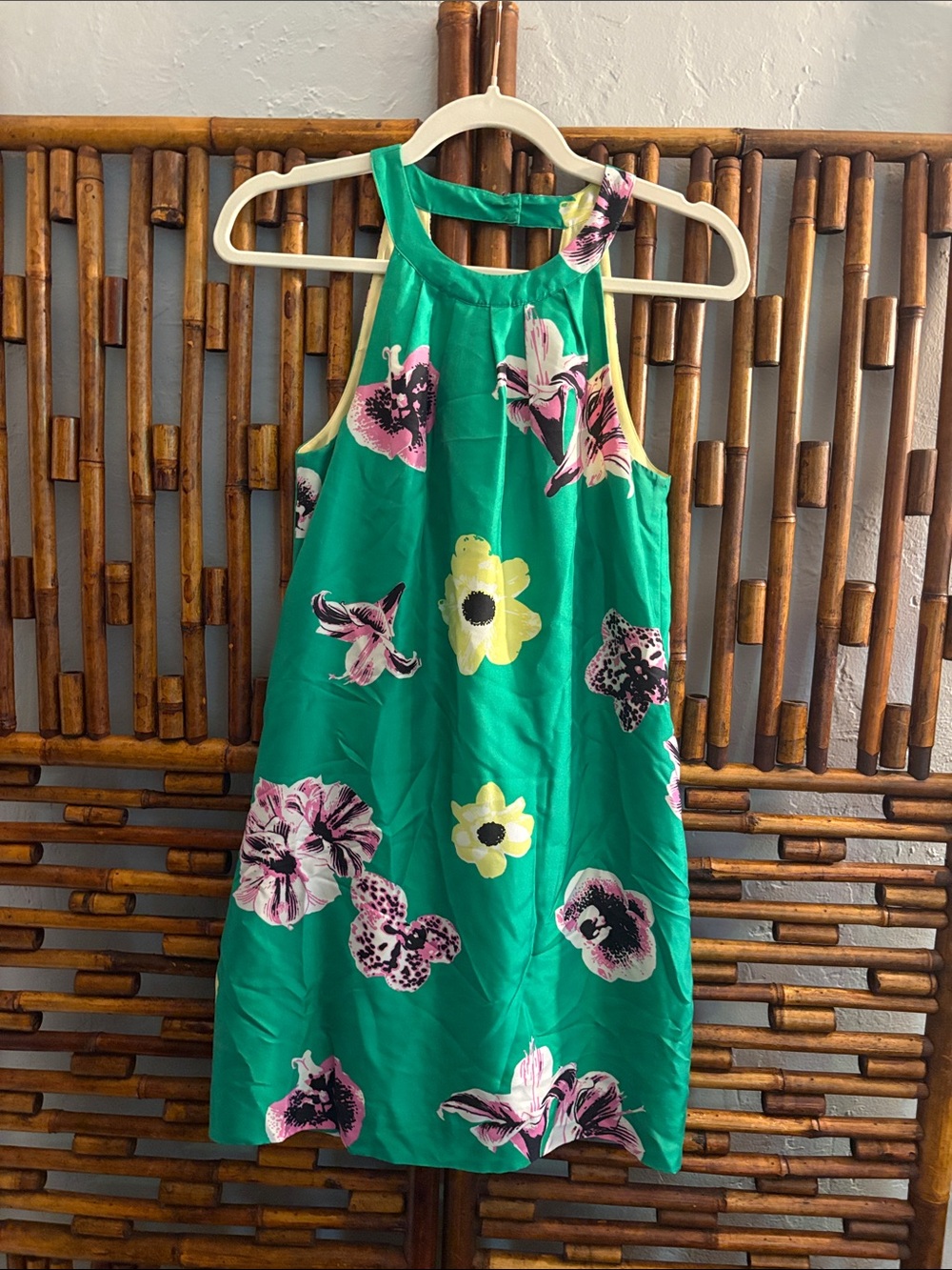 Sz 00 JCREW GREEN FLORAL OPEN BACK SHIFT DRESS